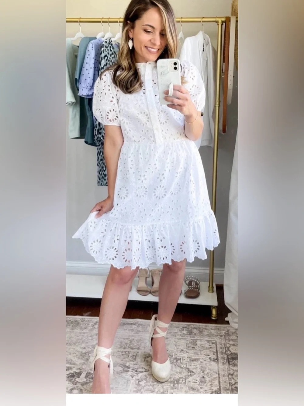 NWOT J crew puff sleeve eyelet dress white with pockets. Size 10.